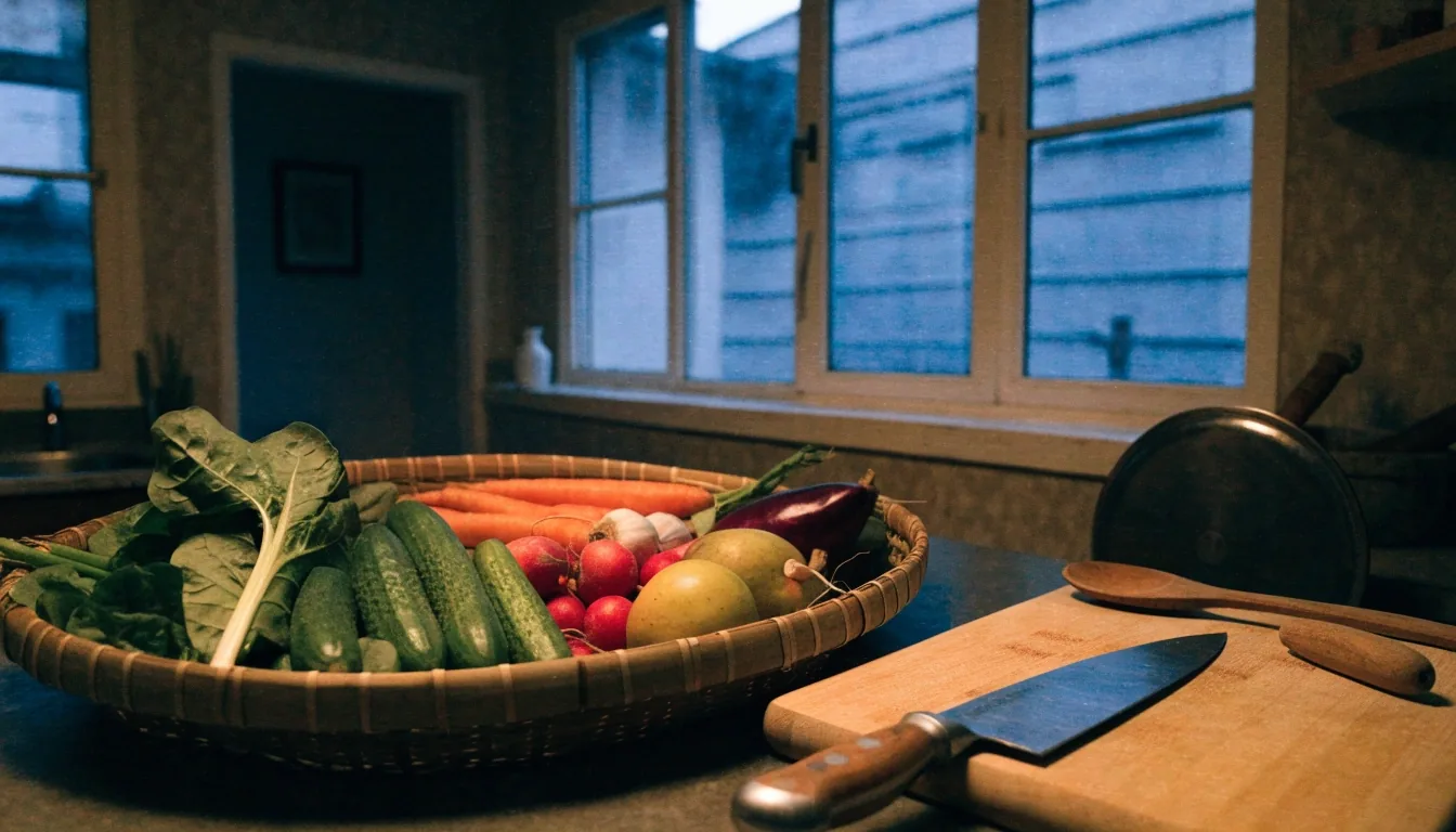 A dining table at golden hour with a notebook and closed laptop turned away